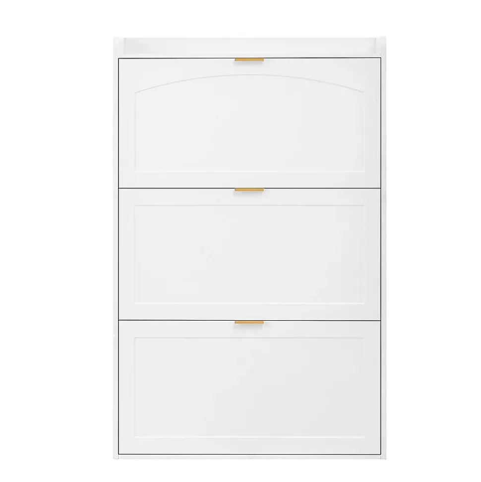 Banc à chaussures étroit avec 3 volets, armoire à chaussures, commode à chaussures,76x23x118cm,blanc