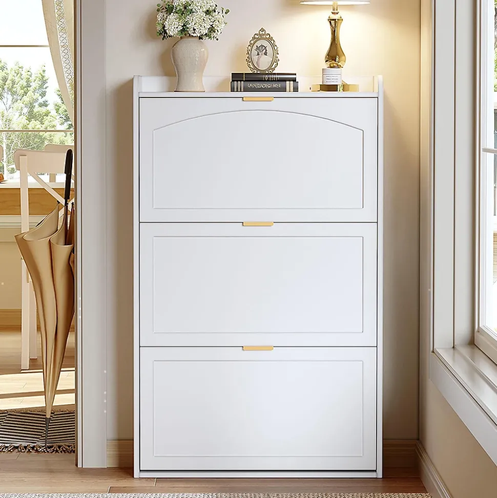 Banc à chaussures étroit avec 3 volets, armoire à chaussures, commode à chaussures,76x23x118cm,blanc