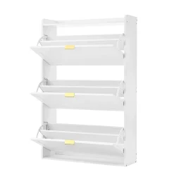 Banc à chaussures étroit avec 3 volets, armoire à chaussures, commode à chaussures,76x23x118cm,blanc