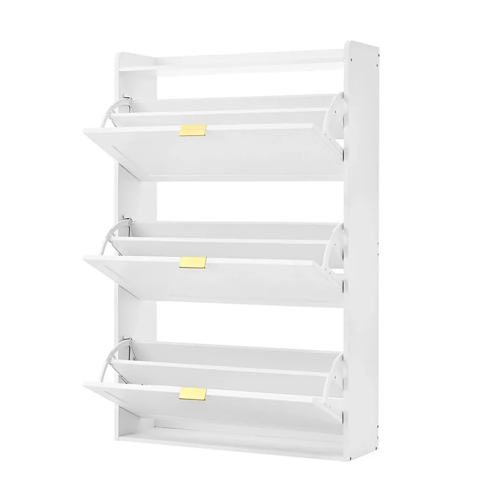 Banc à chaussures étroit avec 3 volets, armoire à chaussures, commode à chaussures,76x23x118cm,blanc