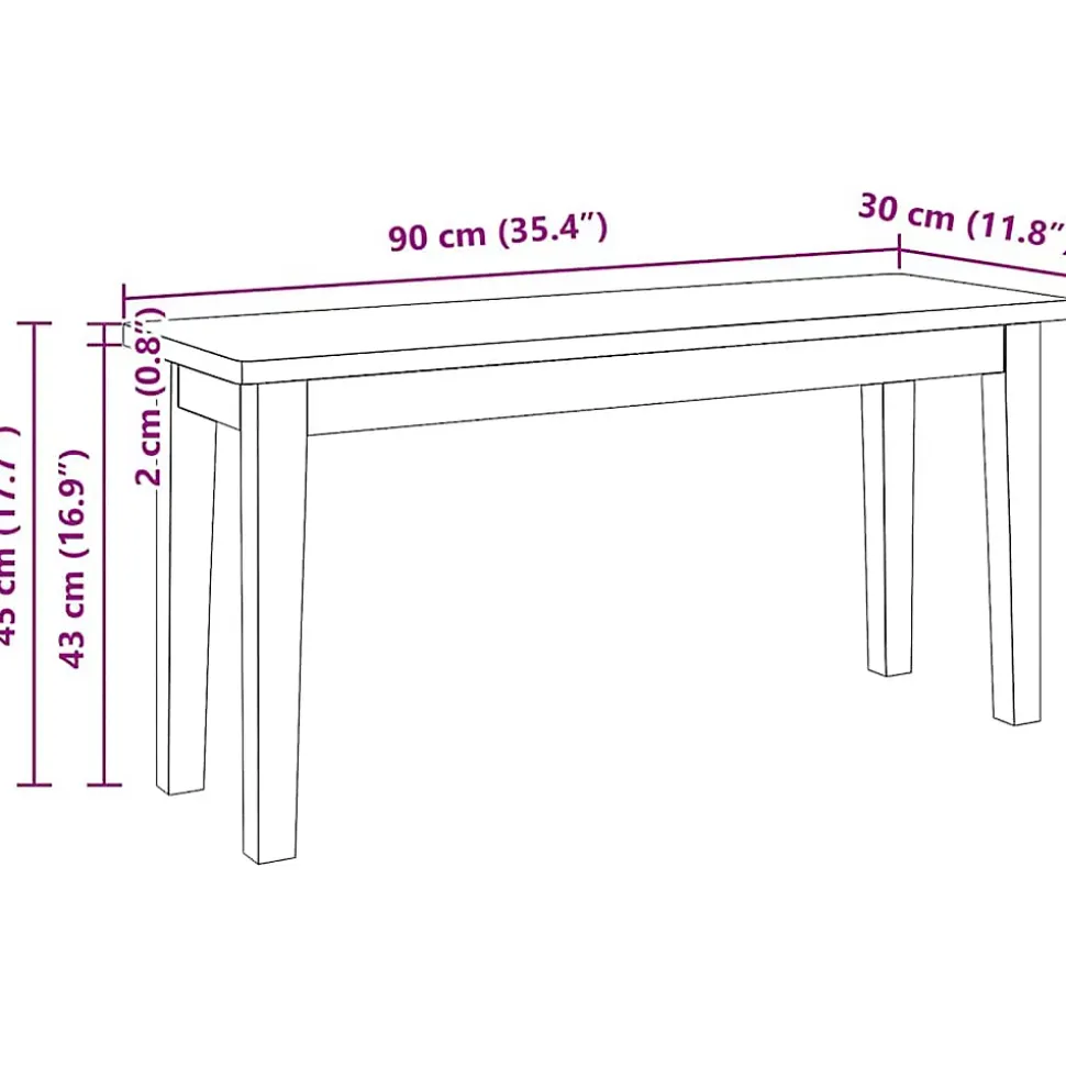 Banc 90 cm blanc bois massif caoutchouc vidaXL