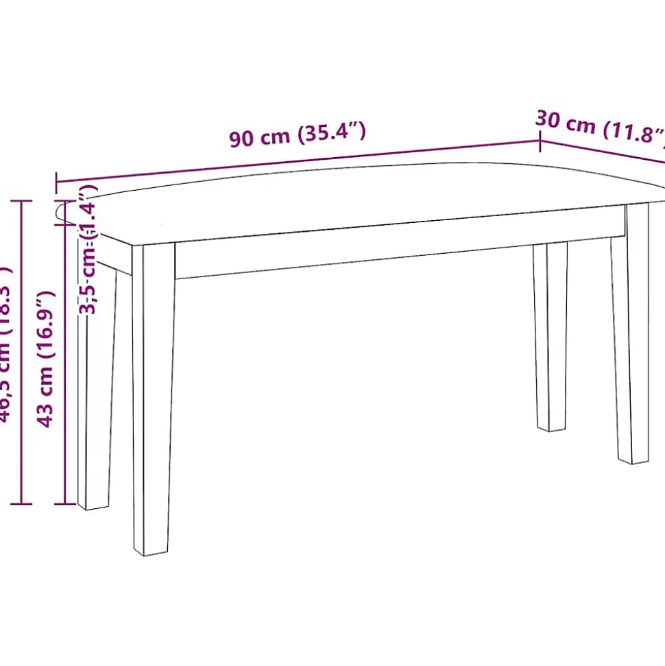 Banc 90 cm blanc bois massif caoutchouc vidaXL