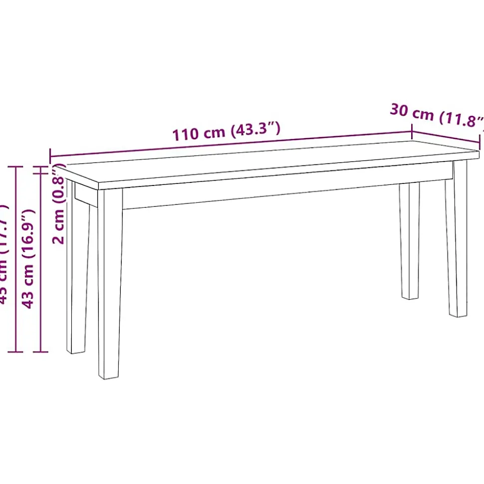 Banc 110 cm blanc bois massif caoutchouc vidaXL