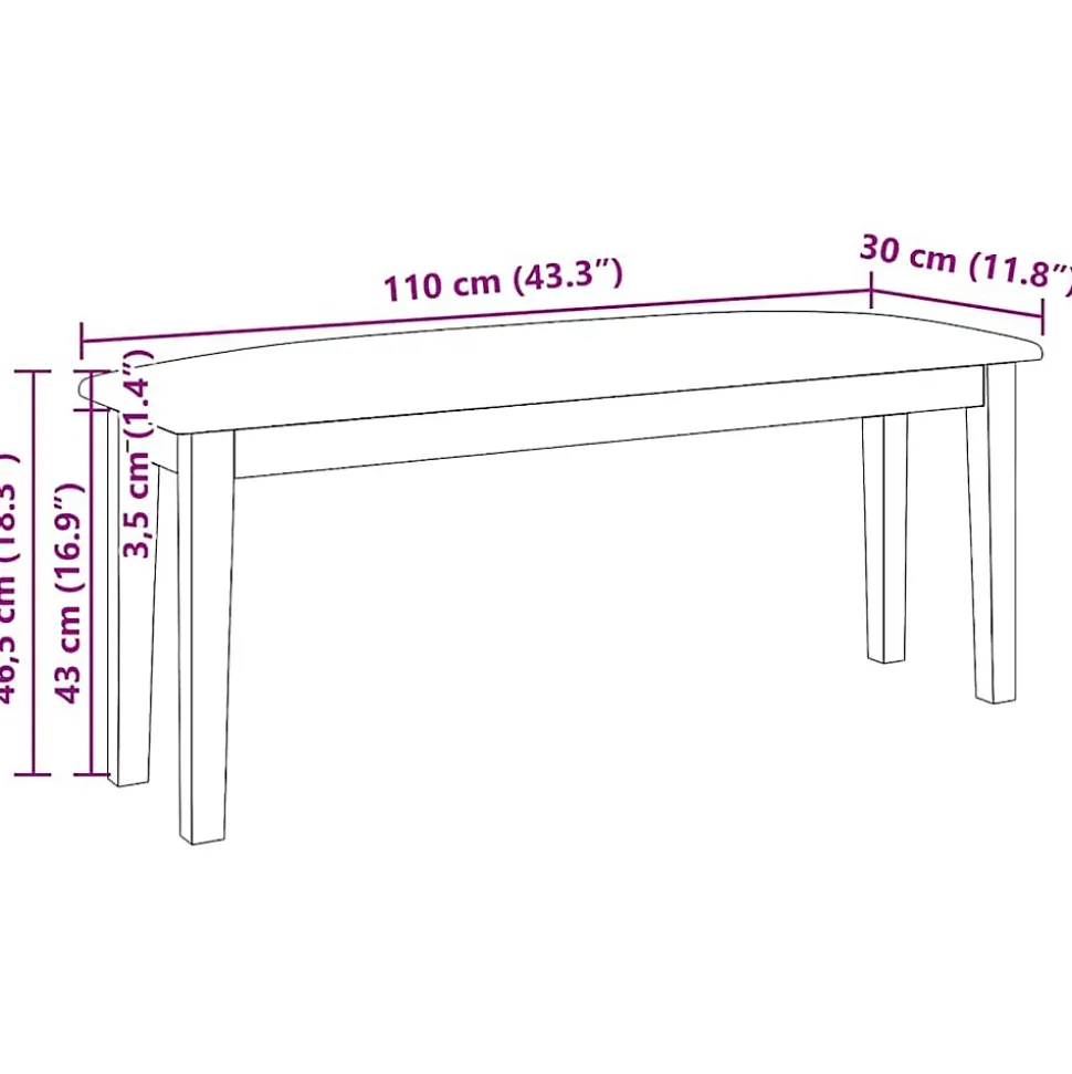 Banc 110 cm blanc bois massif caoutchouc vidaXL