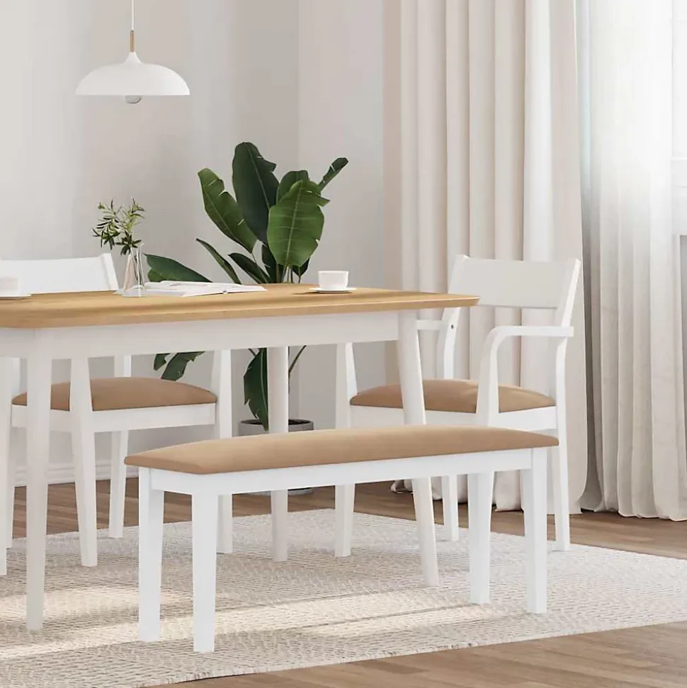 Banc 110 cm blanc bois massif caoutchouc vidaXL