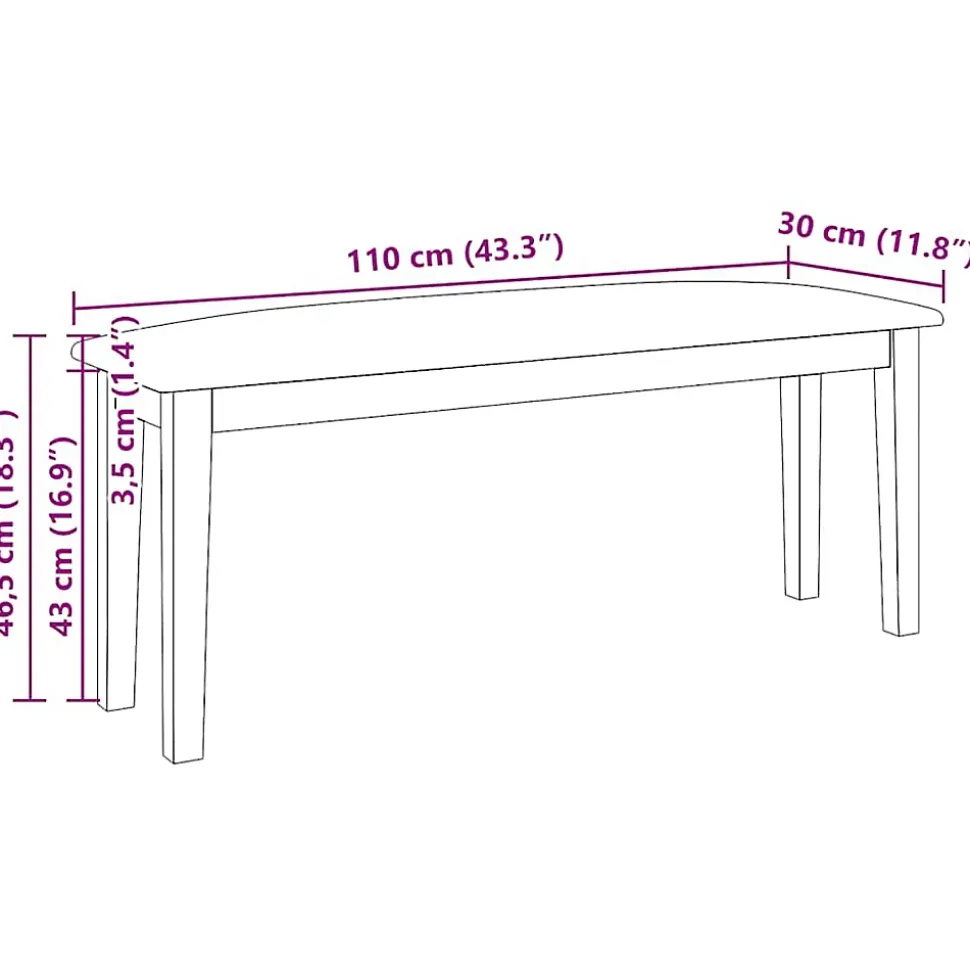 Banc 110 cm blanc bois massif caoutchouc vidaXL