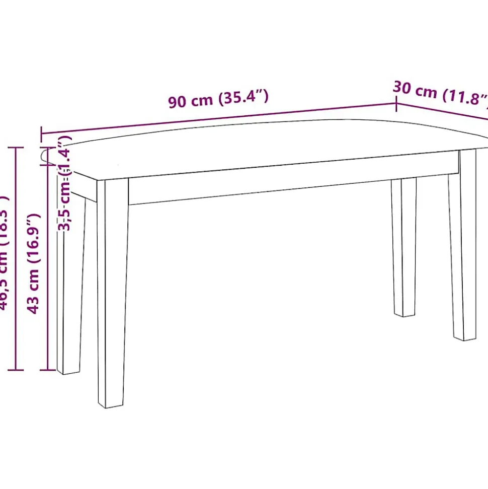 Banc 90 cm bois massif caoutchouc vidaXL