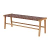 Banc 120 cm en cuir tressé marron et bois de teck - Kuna