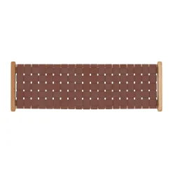 Banc 120 cm en cuir tressé marron et bois de teck - Kuna