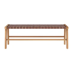 Banc 120 cm en cuir tressé marron et bois de teck - Kuna