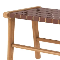 Banc 120 cm en cuir tressé marron et bois de teck - Kuna