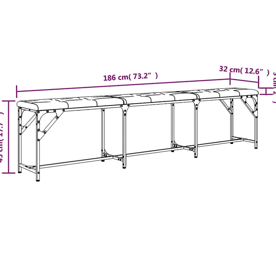 Banc à manger gris clair 186x32x45 cm acier et tissu vidaXL
