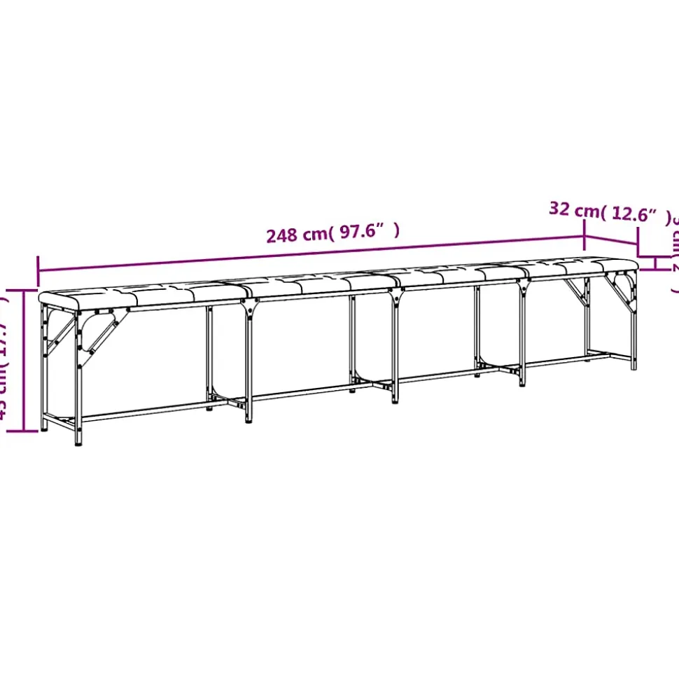 Banc à manger gris clair 248x32x45 cm acier et tissu vidaXL