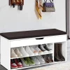 Banc a Chaussures avec Coussin Meuble a Chaussure Multifonctionnel en Bois Commode a Chaussures pour Entree