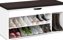 Banc a Chaussures avec Coussin Meuble a Chaussure Multifonctionnel en Bois Commode a Chaussures pour Entree