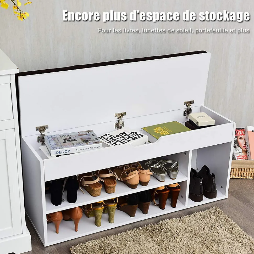 Banc a Chaussures avec Coussin Meuble a Chaussure Multifonctionnel en Bois Commode a Chaussures pour Entree