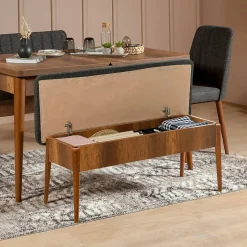 Banc Arielli, Banc polyvalent, Sièges pour les invités, Coffre multifonctionnel, 110x40h48 cm, Noyer et Anthracite
