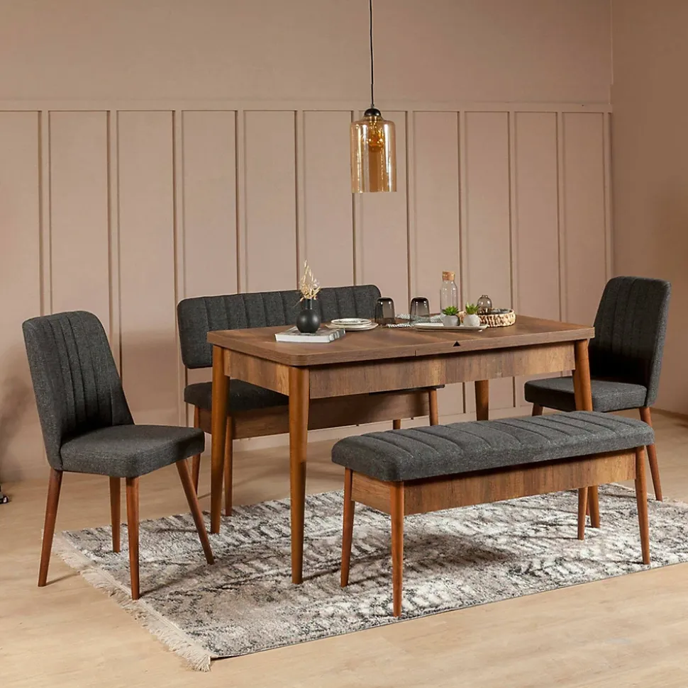 Banc Arielli, Banc polyvalent, Sièges pour les invités, Coffre multifonctionnel, 110x40h48 cm, Noyer et Anthracite