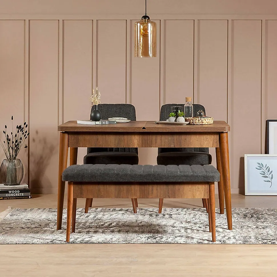 Banc Arielli, Banc polyvalent, Sièges pour les invités, Coffre multifonctionnel, 110x40h48 cm, Noyer et Anthracite