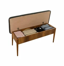 Banc Arielli, Banc polyvalent, Sièges pour les invités, Coffre multifonctionnel, 110x40h48 cm, Noyer et Anthracite