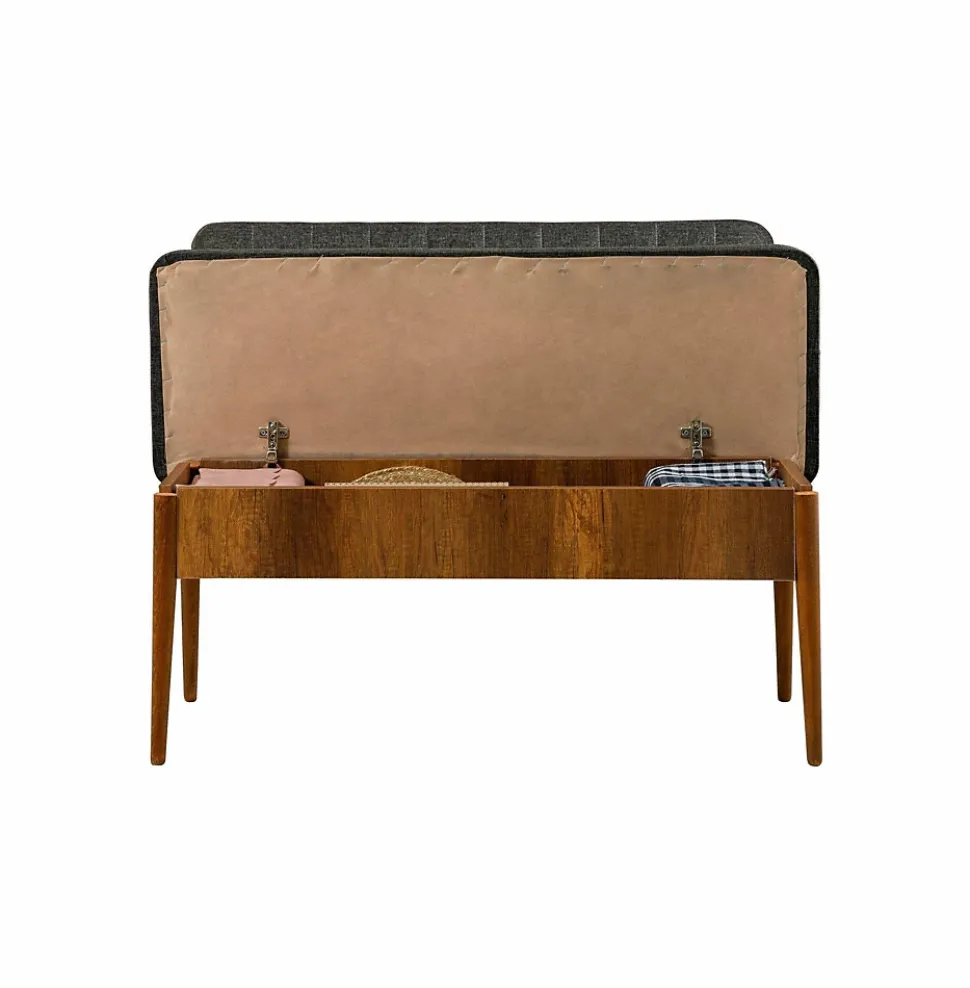 Banc Arielli, Banc polyvalent, Sièges pour les invités, Coffre multifonctionnel, 110x40h85 cm, Noyer et Anthracite