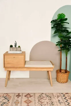 Banc Asolo, Banc polyvalent, Sièges pour les invités, Coffre multifonctionnel, 40x105h45 cm, Chêne et Crème