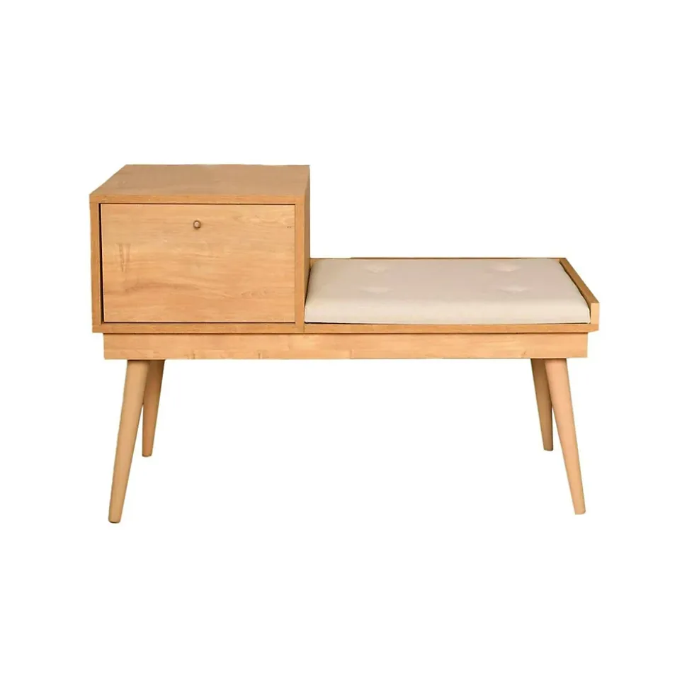 Banc Asolo, Banc polyvalent, Sièges pour les invités, Coffre multifonctionnel, 40x105h45 cm, Chêne et Crème