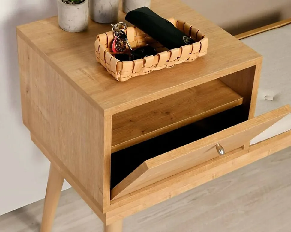 Banc Asolo, Banc polyvalent, Sièges pour les invités, Coffre multifonctionnel, 40x105h45 cm, Chêne et Crème