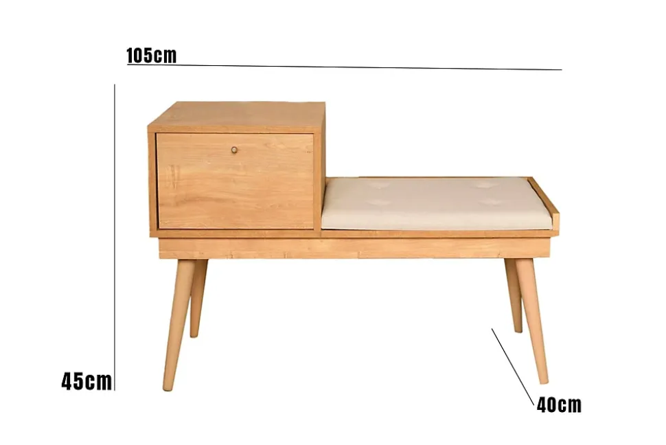 Banc Asolo, Banc polyvalent, Sièges pour les invités, Coffre multifonctionnel, 40x105h45 cm, Chêne et Crème