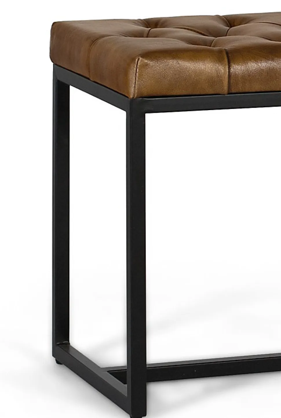 Banc avec assise rembourrée en cuir et pieds en fer