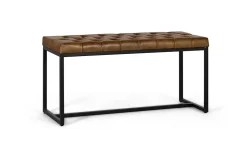 Banc avec assise rembourrée en cuir et pieds en fer