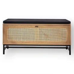 Banc avec Rangement Chaussures et Façade en Rotin L100 cm - JAYA