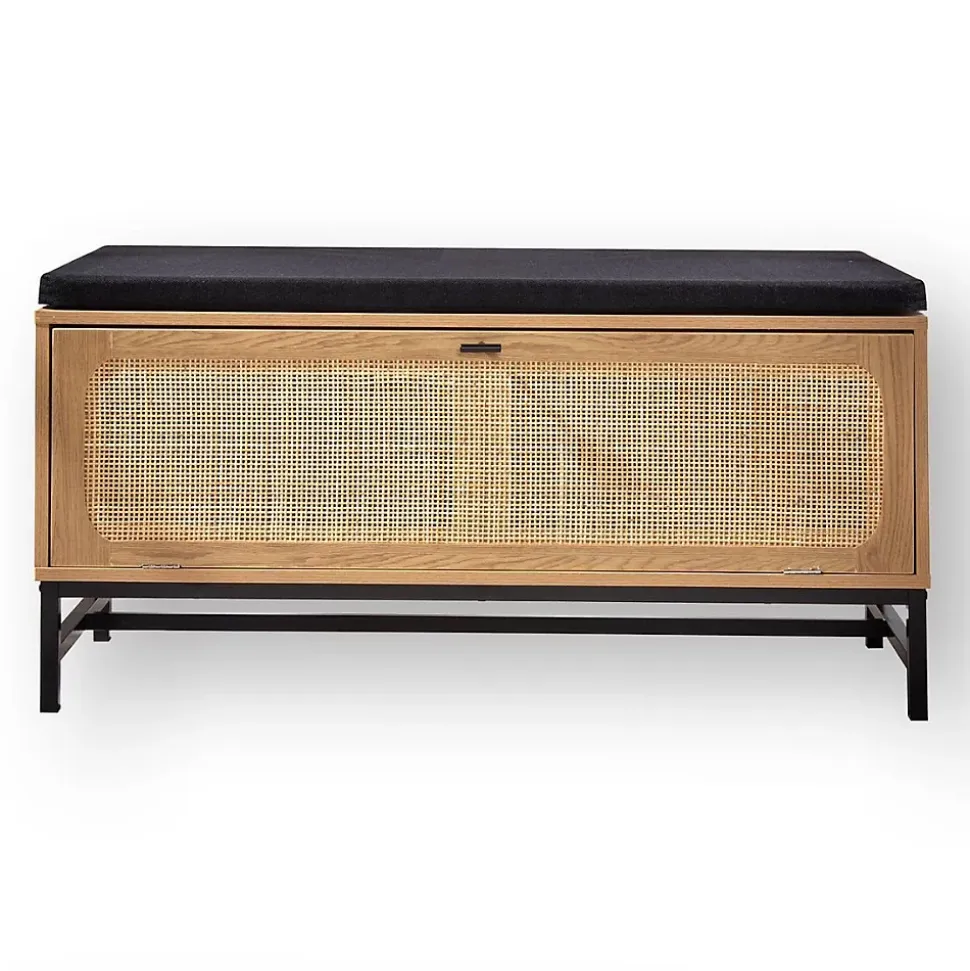 Banc avec Rangement Chaussures et Façade en Rotin L100 cm - JAYA