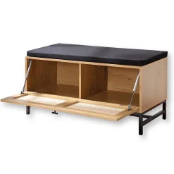 Banc avec Rangement Chaussures et Façade en Rotin L100 cm - JAYA