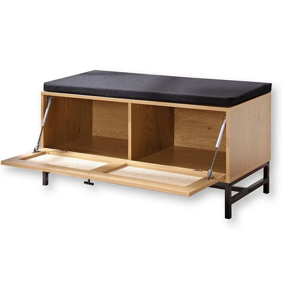 Banc avec Rangement Chaussures et Façade en Rotin L100 cm - JAYA