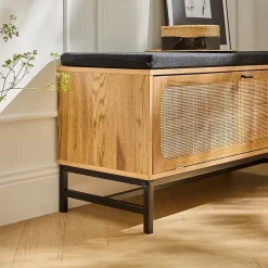 Banc avec Rangement Chaussures et Façade en Rotin L100 cm - JAYA