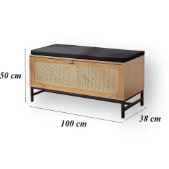 Banc avec Rangement Chaussures et Façade en Rotin L100 cm - JAYA