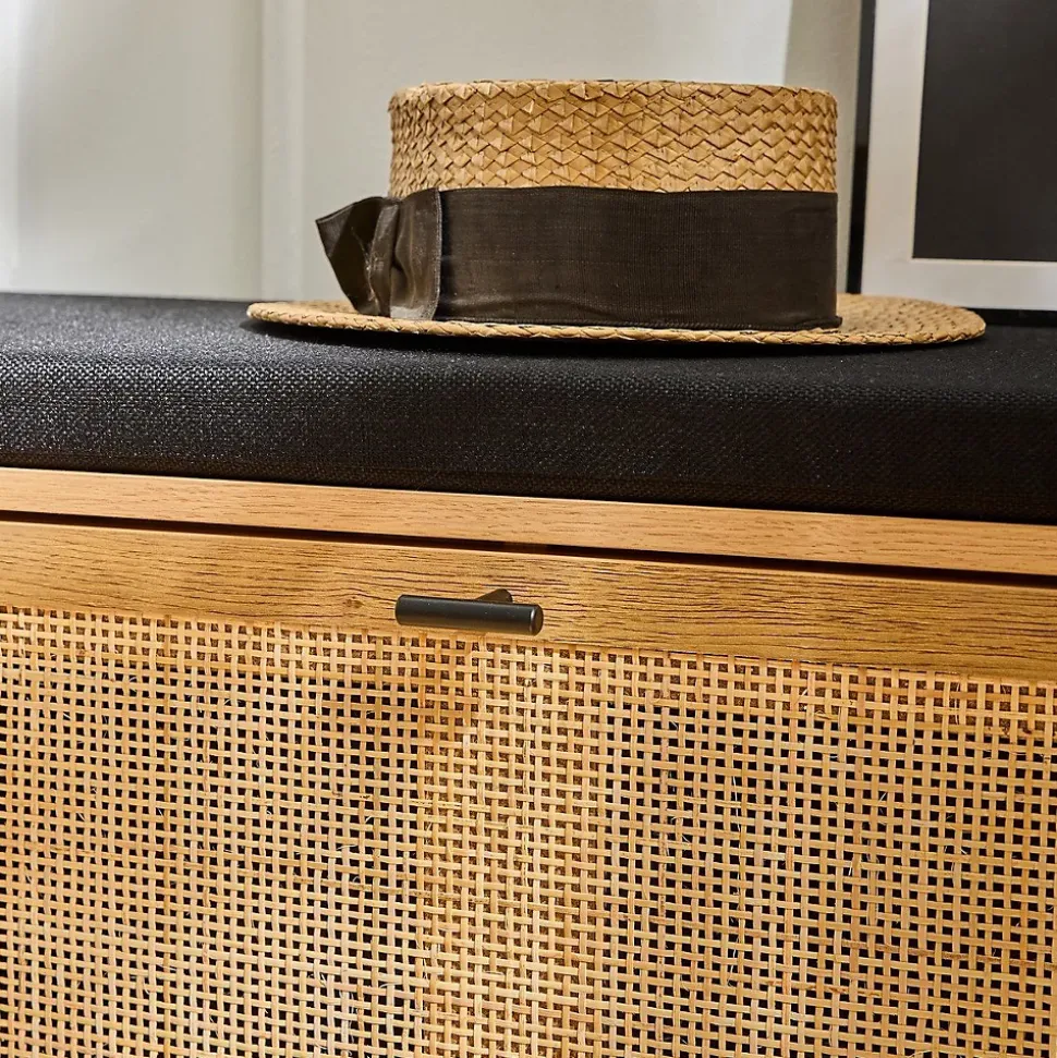 Banc avec Rangement Chaussures et Façade en Rotin L100 cm - JAYA