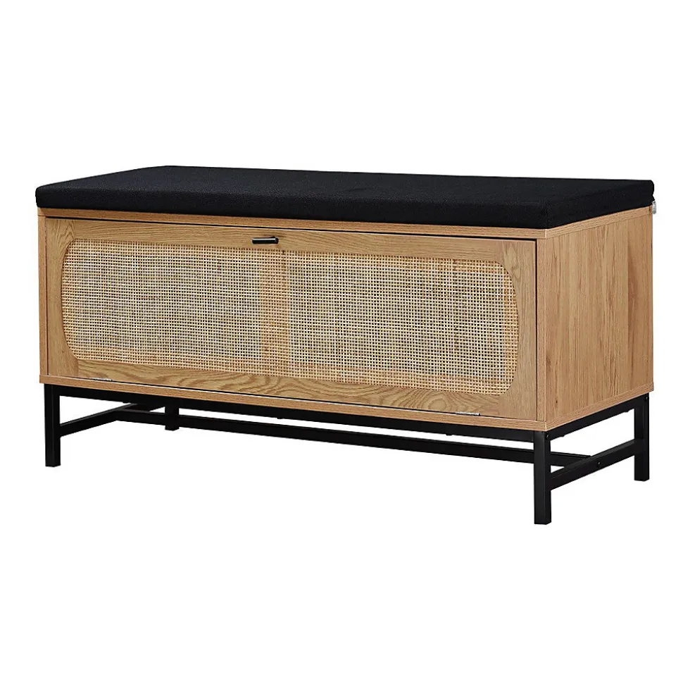 Banc avec Rangement Chaussures et Façade en Rotin L100 cm - JAYA