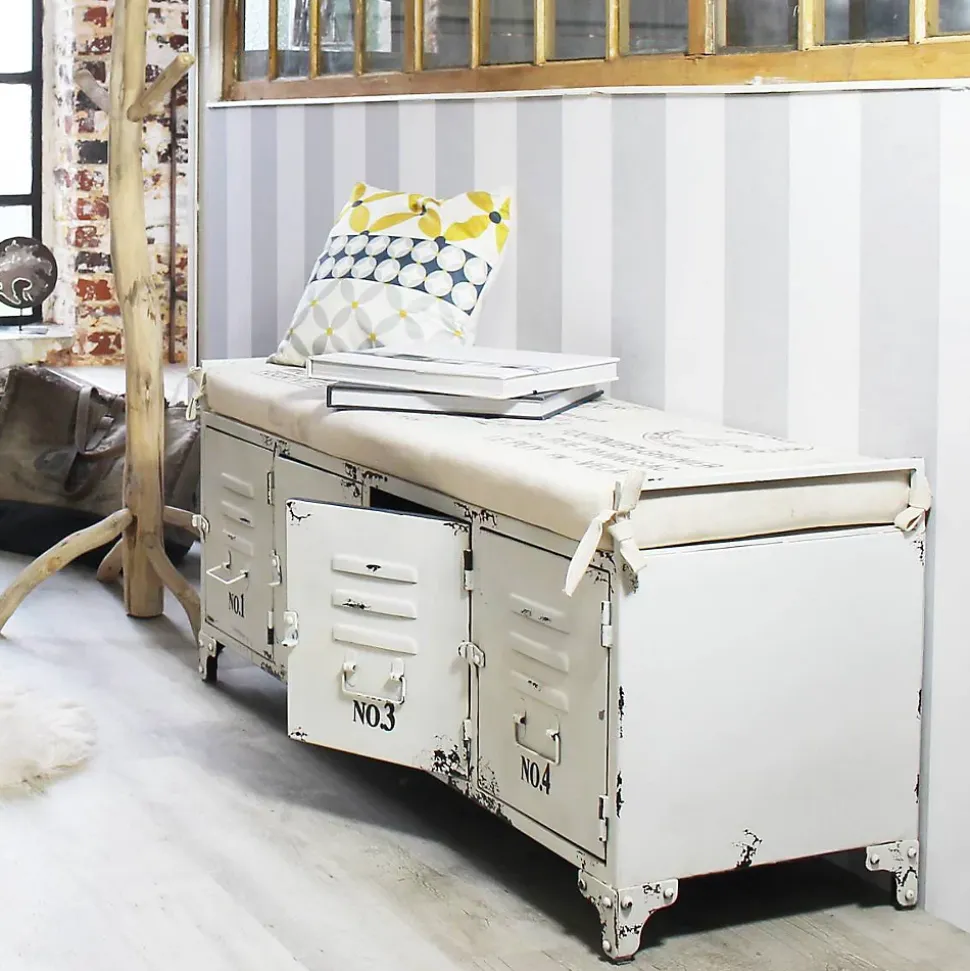 Banc avec rangement en métal blanc Félicie