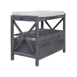 Banc Banquette Assise 2 Tiroirs Bois Gris Shabby Chic 43x65x34
