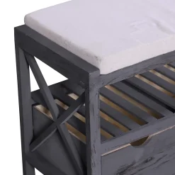 Banc Banquette Assise 2 Tiroirs Bois Gris Shabby Chic 43x65x34