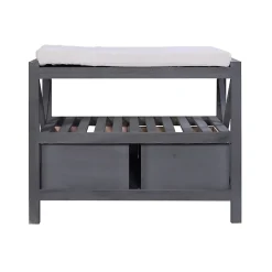 Banc Banquette Assise 2 Tiroirs Bois Gris Shabby Chic 43x65x34