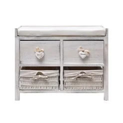 Banc Banquette Assise 2 Tiroirs Bois Blanc Shabby 46x60x30