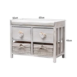 Banc Banquette Assise 2 Tiroirs Bois Blanc Shabby 46x60x30