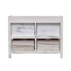 Banc Banquette Assise 2 Tiroirs Bois Blanc Shabby 46x60x30