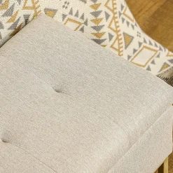 Banc banquette coffre de rangement 2 en 1 piètement acier doré assise capitonnée tissu beige