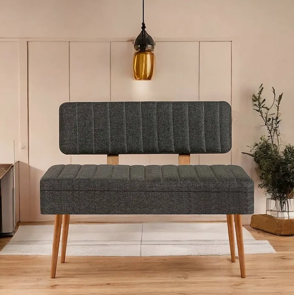 Banc Barthelemy, Banc polyvalent, Sièges pour les invités, Coffre multifonctionnel, 90x39 h40 cm, Chêne et Anthracite