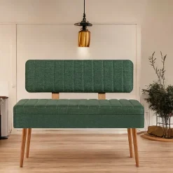 Banc Barthelemy, Banc polyvalent, Sièges pour les invités, Coffre multifonctionnel, 90x39 h40 cm, Chêne et Vert
