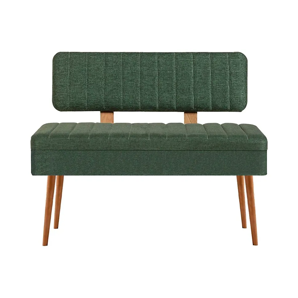 Banc Barthelemy, Banc polyvalent, Sièges pour les invités, Coffre multifonctionnel, 90x39 h40 cm, Chêne et Vert